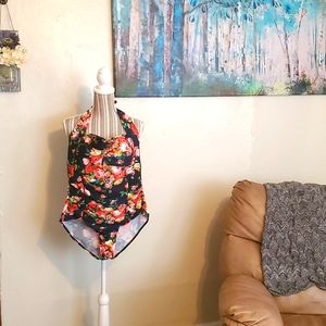 Women's Vintage Style Floral Print Swimsuit Large